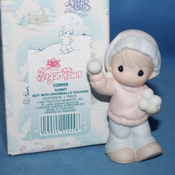 Precious Moments Sugar Town Sammy, Boy with Snowballs Figurine, 528668 - Picture 4 of 9